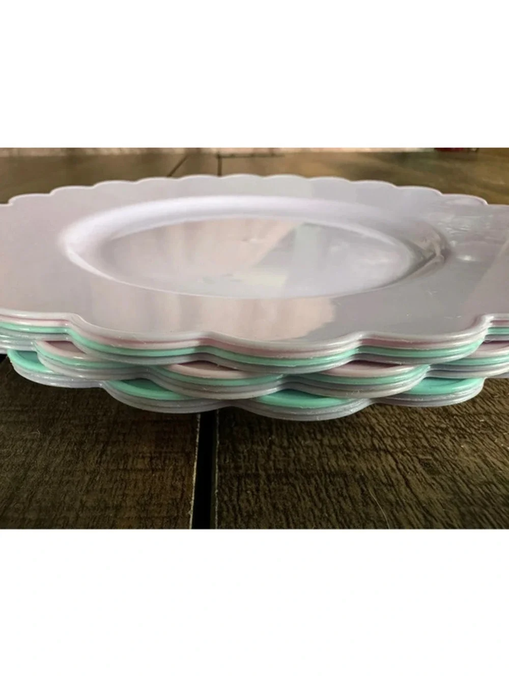 Set of 11 Pastel Scalloped Plastic Dessert Plates 7.5